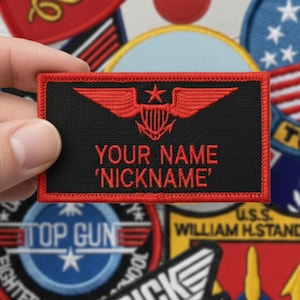 Top Gun Maverick Embroidery Patches | Military Aviation Custom Name Tag, Vintage US Navy Biker Applique