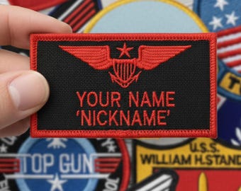 Custom Aviation Style Embroidered Patch, Military Pilot Inspired Iron-On Name Tag for Jackets, Vests & Bags