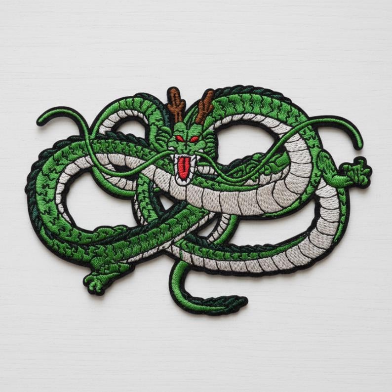 Shenron Dragon Ball Z Embroidered Patch, Green Dragon Anime Embroidery, Iron-on Cartoon Patches for Jackets Design#1