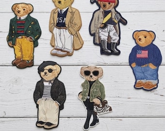 Teddy Bear Embroidered Patch, Preppy Bear Iron On Patch, Fashion Bear Applique, Cute Animal Badge, Jacket Backpack Hat Decoration