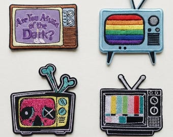 Parches de TV retro, juego de parches bordados de televisión vintage, apliques termoadhesivos y para coser de la vieja escuela, años 80, 90, Y2K