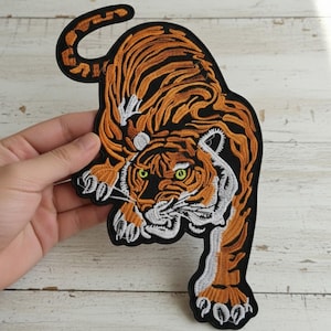 Large Tiger Embroidery Patch, Climbing Tiger Back Patches for Jackets & Jeans, Wild Animal Iron-on Applique