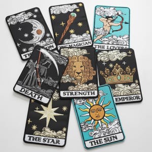 Tarot Card Embroidered Patch: Iron-on Applique for Jackets & Backpacks, Gothic Occult Sun and Moon Design