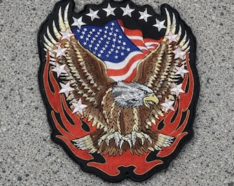 American Eagle Back Patch | Patriotic USA Flag Embroidered Biker Vest Patch | Iron On Sew On Jacket Applique