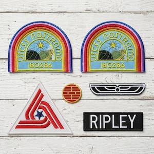 Alien Ellen Ripley Uniform USCSS Nostromo Coveralls Shirt Crew Set Patches Embroidered Iron On Sew Badge DIY Warrant Officer Prop Earth Pin