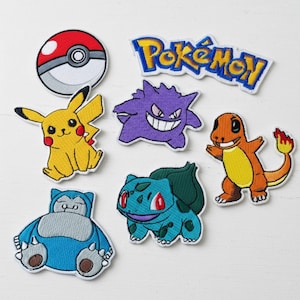 Japanese Yellow Monster Iron On Patches | Pikachu Embroidered Anime Patch, Eevee Velcro Patch & Poke Ball Applique