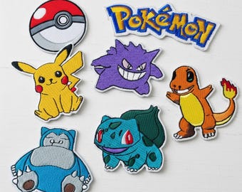 Japanese Yellow Monster Iron On Patches | Pikachu Embroidered Anime Patch, Eevee Velcro Patch & Poke Ball Applique