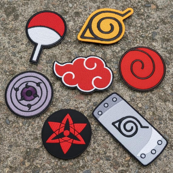 Anime Inspired Embroidery Patches, Naruto Symbols, Akatsuki Cloud Iron On Patch, Uzumaki Crest Small Patch, Custom Size Applique