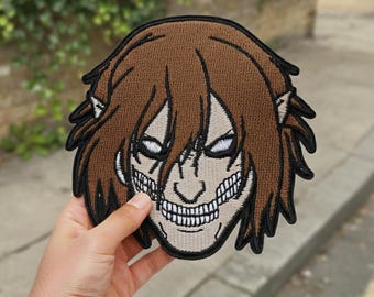 Titan Warrior Anime Embroidered Iron-On Patch | Tactical Horror Style Morale Patch for Jackets & Gear