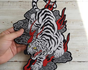 Giant Japanese Tiger Embroidered Patch, Samurai Irezumi Iron-On Patch for Jackets & Hoodies back applique