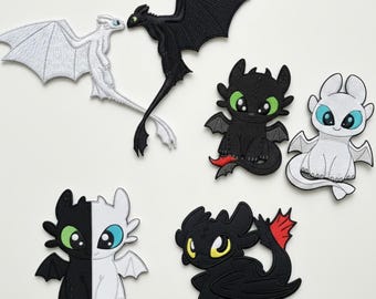 Toothless Dragon Embroidered Patch | Night Fury Black Cartoon Embroidery | Iron-on Patches for Jackets