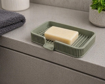 3D Printed Soap Dish | Self-Draining Soap Holder | Bathroom Sponge Tray | Minimalist Sink Organizer