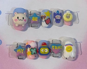 Handmade 3D Cartoon Press On Nails | Kawaii Pastel Y2K Nail Art