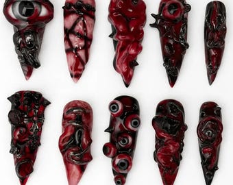 3D Monster Eye Press On Nails | Gothic Horror, Handmade