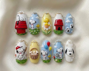 Handmade 3D Snoopy Press On Nails | Cartoon Spring Nail Set
