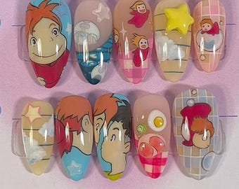 Handmade Anime Press On Nails | Ponyo Nail Art Set