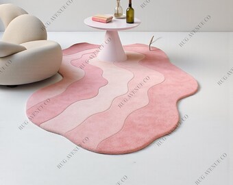 Hand-Tufted Rug, Custom Tapis, Modern Teppich • Aesthetic Wavy Area Rug for Living Room, Large Abstract Carpet, Handmade Bespoke Floor Decor