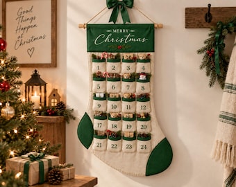 Personalized Handmade Yarn Name Christmas Hanging Advent Calendar, Family Tradition