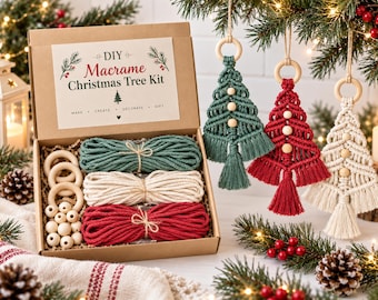 DIY Macrame Christmas Tree Kit, Holiday Craft Kit, Christmas Wall Hanging Decor, Handmade Gift Idea