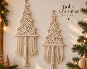 Boho Macrame Christmas Tree Decor, Handmade Festive Wall Hanging
