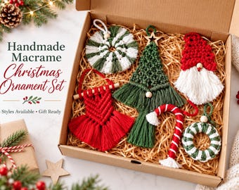 Handmade Macrame Christmas Ornament Set, Ready Made Holiday Decorations, Christmas Tree Ornaments, Boho Xmas Decor, Gift Set