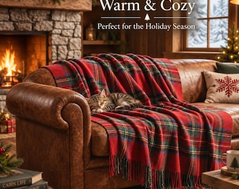 Premium Recycled Wool Tartan Blanket, Soft Plaid Throw for Home Decor