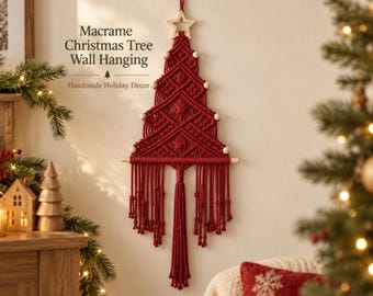 Handmade Macrame Christmas Tree Wall Hanging, Boho Holiday Home Decor