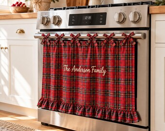 Handmade Oven Curtain, Farmhouse Oven Skirt, Gingham & Plaid Stove Curtain, Personalized Kitchen Decor, Christmas Gift for Grandma
