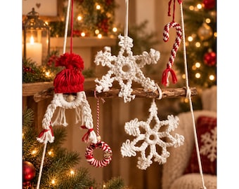 Macrame Christmas Wall Hanging Set, Handmade Tree & Ornament Decor, Boho Holiday Home Decor