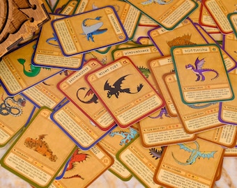 Cartas de dragones • Carta de Cómo entrenar a tu dragón • 97 cartas • Carta de Entrena a tu dragón • Baraja de dragones • Desdentado • Regalos de Cómo entrenar a tu dragón • Patapez, regalos de Navidad