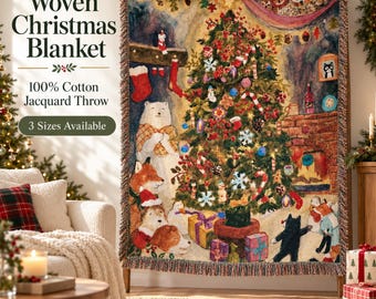 Christmas Woven Throw Blanket, Cozy Holiday Sofa Bed Decor, Festive Animal Tapestry Wall Hanging, Winter Picnic Blanket