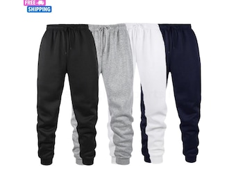 Herren Solid Color Fleece Joggers, Winter Gym Jogginghose
