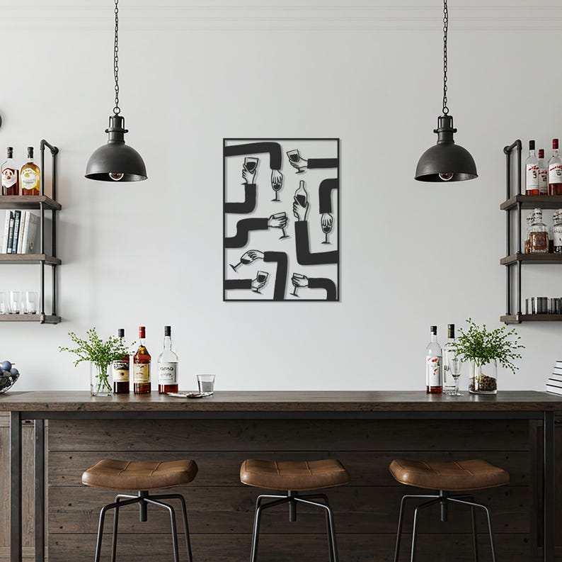 Wine Glass Hands Metal Wall Art, Modern Bar Wall Decor, Minimalist Wine ...