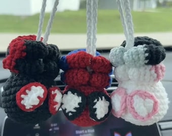 Ręcznie robiony na szydełku wieszak na samochód Spider-Man, akcesoria do lusterek wstecznych, prezenty dla chłopaków i dzieci, uroczy mini Spider-Man na szydełku