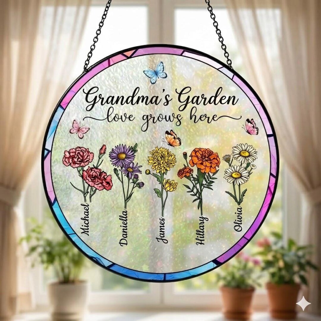 Personalized Grandma's Garden Stained Glass, Custom Love Grows Here ...