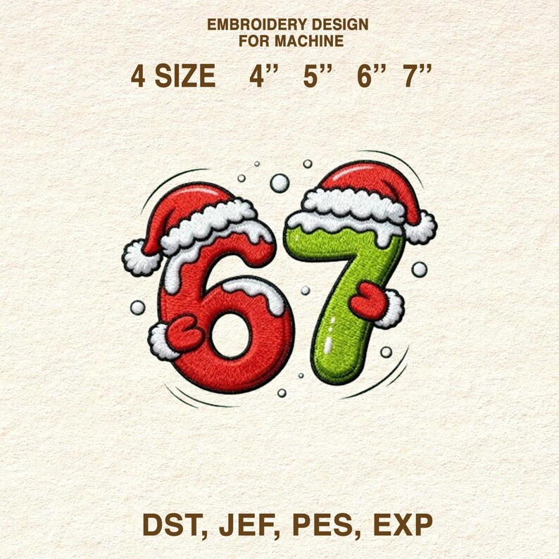 Divertido patrón de bordado navideño Six Seven – Diseño festivo para ...