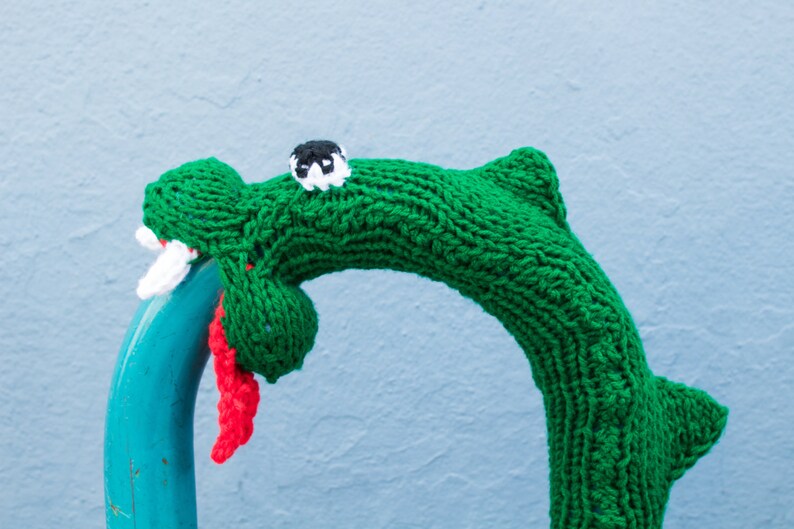 Snake Yarnbomb Knitting Pattern PDF, Bike Rack Cozy Yarnbomb Street Art, DIY Craft Knit Softie Dragon Loch Ness Nelly Caterpillar Worm image 3