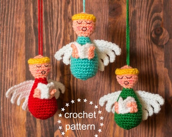 Patrón Coro de Ángeles a Crochet, Adornos navideños a crochet, Adorno de ángel a crochet, Patrón amigurumi a crochet, Manualidades navideñas DIY