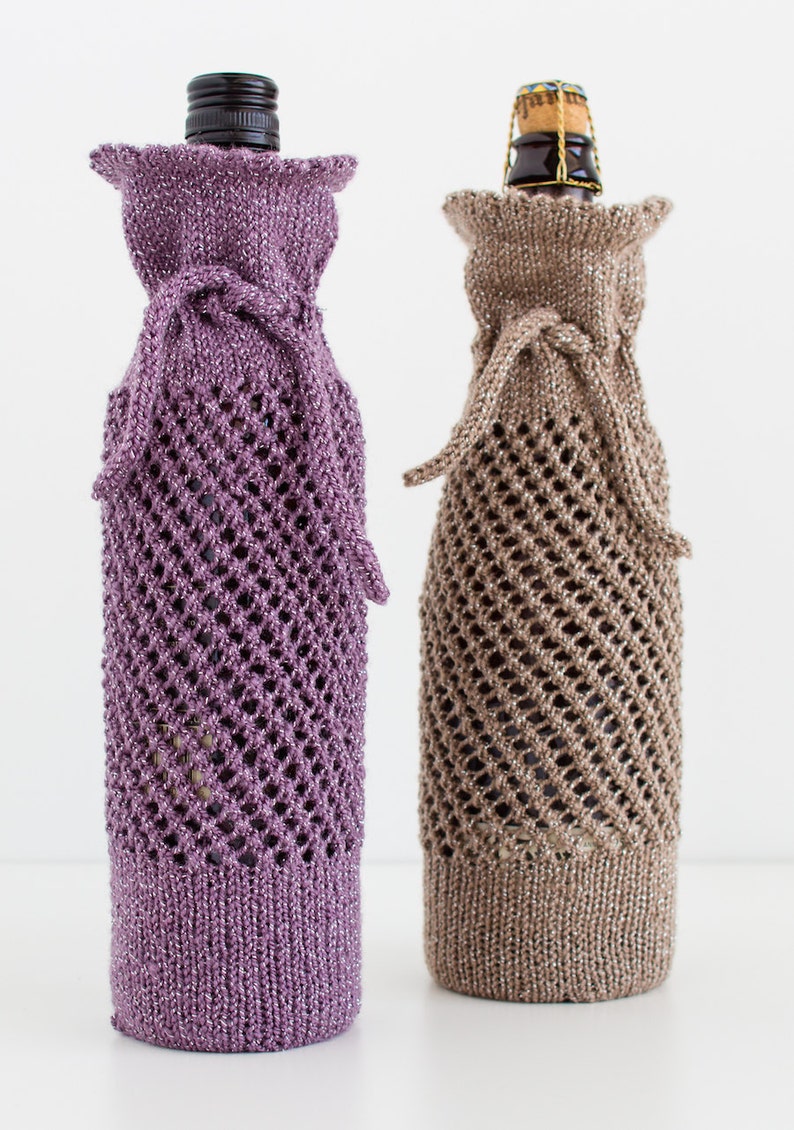 Wine Bottle Gift Bag Knitting Pattern Instant Download PDF Pattern, Unique Hostess Gifts, Unique Housewarming Gifts, Knit Wine Tote Pattern image 3