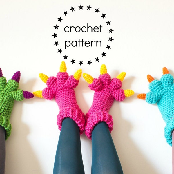 Monster Slippers CROCHET PATTERN PDF, Kids Womens Mens Adult Crochet Slippers Pattern, Monsters Inc Costume Sulley Bigfoot Dragon Amigurumi