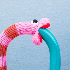 Snake Yarnbomb Knitting Pattern PDF, Bike Rack Cozy Yarnbomb Street Art, DIY Craft Knit Softie Dragon Loch Ness Nelly Caterpillar Worm image 2