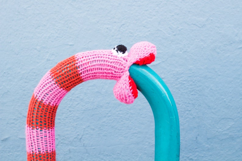 Snake Yarnbomb Knitting Pattern PDF, Bike Rack Cozy Yarnbomb Street Art, DIY Craft Knit Softie Dragon Loch Ness Nelly Caterpillar Worm image 2