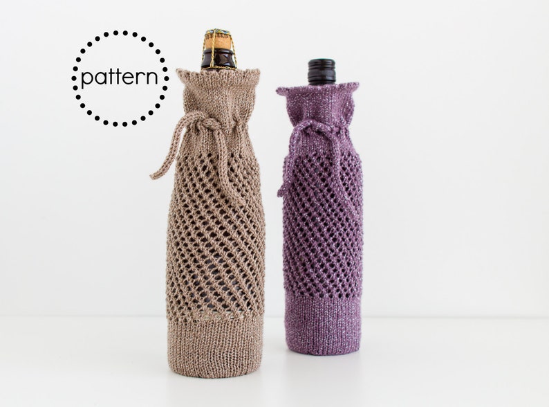 Wine Bottle Gift Bag Knitting Pattern Instant Download PDF Pattern, Unique Hostess Gifts, Unique Housewarming Gifts, Knit Wine Tote Pattern image 1