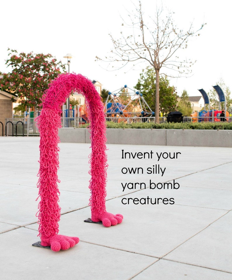 Monster Feet Yarn Bomb Crochet Pattern PDF, Yarnbombing Street Art Public Art DIY image 2