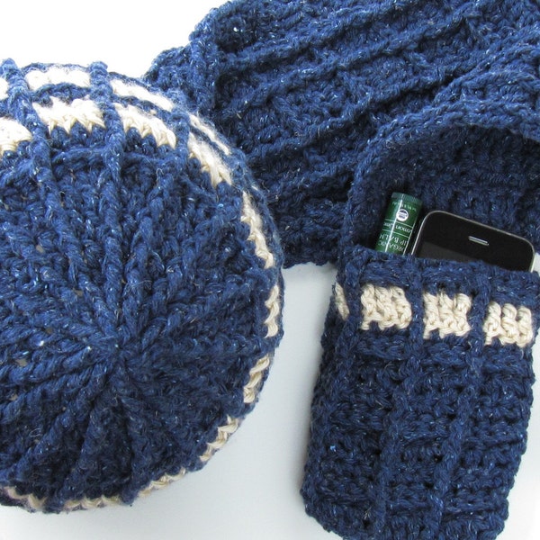 Bonnet et écharpe inspirés du TARDIS Crochet Pattern - Doctor Who Inspired Geekery - Beanie et Pocket Scarr inspirés du TARDIS