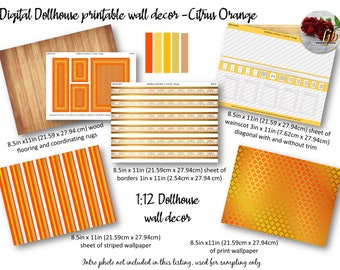 Citrus Orange Dollhouse Wallpaper 1:12 Scale