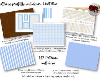 Light Blue Basket Weave Print Dollhouse Wallpaper 1:12 Scale