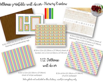 Nursery Rainbow Dollhouse Wallpaper 1:12 Scale