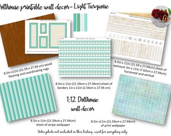 Light Turquoise Dollhouse Wallpaper 1:12 Scale