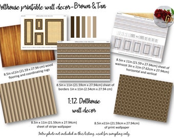 Brown and Tan Dollhouse Wallpaper 1:12 Scale